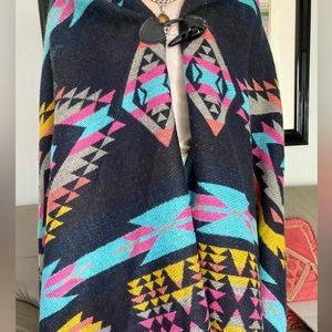 Southwest Hooded Ladies Poncho Cape Shaw Wrap,